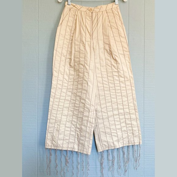 LOW CLASSIC Ivory Fringe Designer Cotton Pants - Picture 5 of 5
